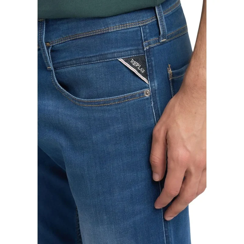 Replay Men Jeans Bleu Fermeture Éclair Bouton M914 Coupe Slim Printemps Été
