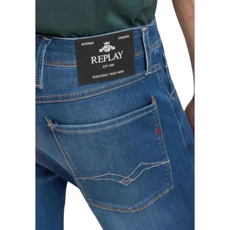 Replay Men Jeans Bleu Fermeture Éclair Bouton M914 Coupe Slim Printemps Été
