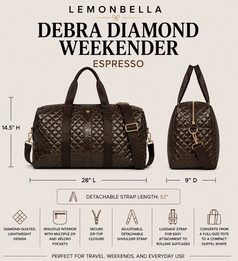 Diamond Quilted Weekender Duffel Bag | Espresso