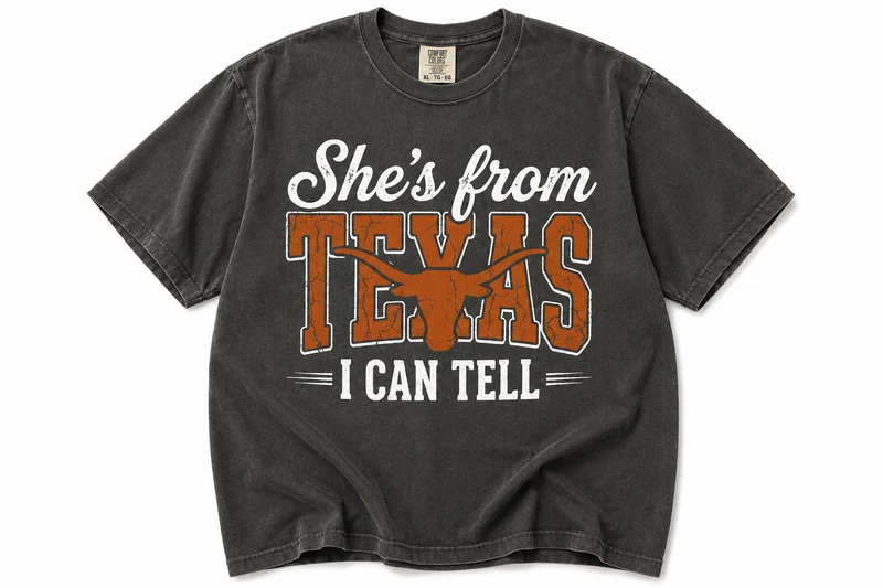 She’s From Texas Shirt – Comfort Colors Western Longhorn: Pepper / M