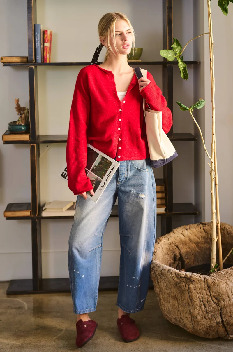 Essential Button Down Cardigan Top: Light Grey / L