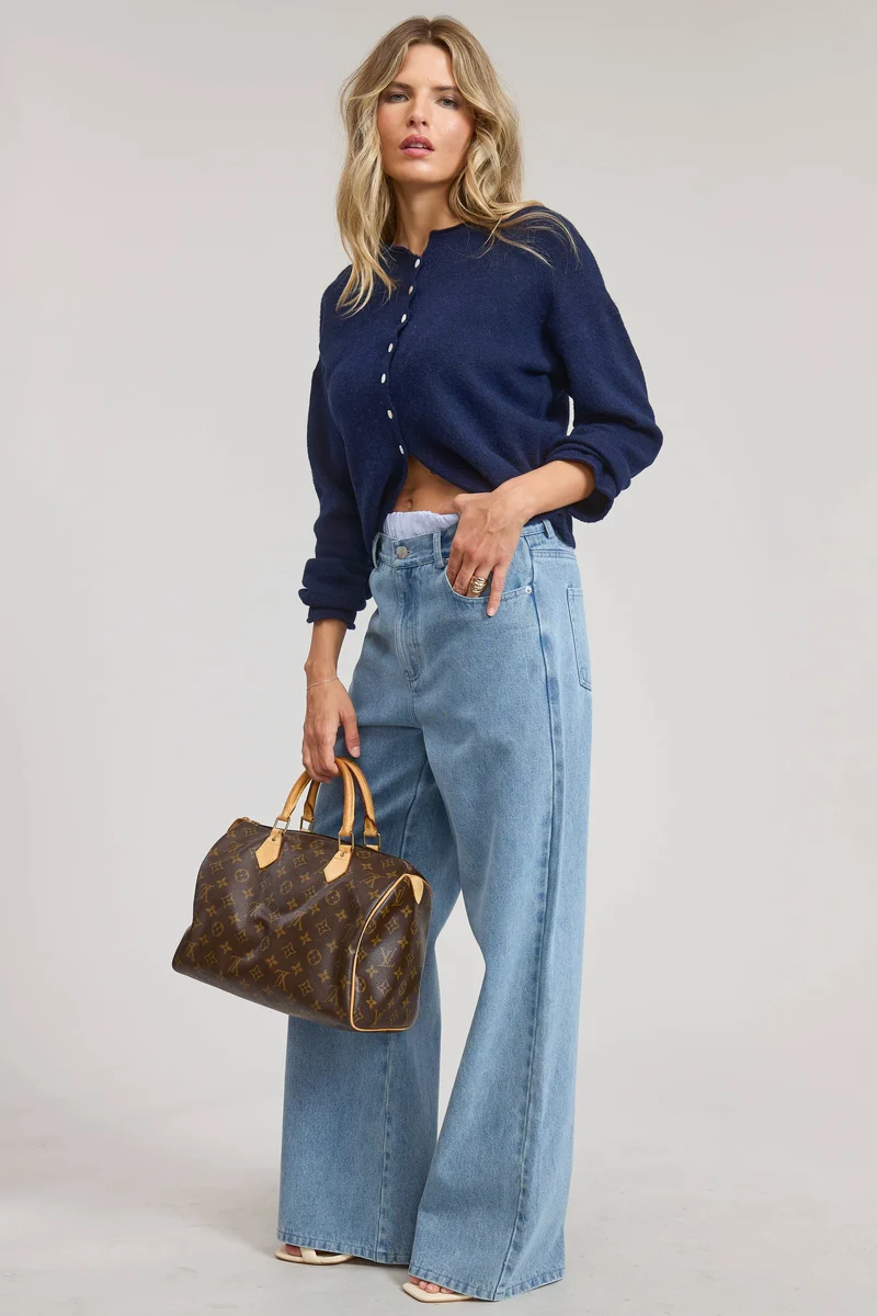 Essential Button Down Cardigan Top: Light Grey / L