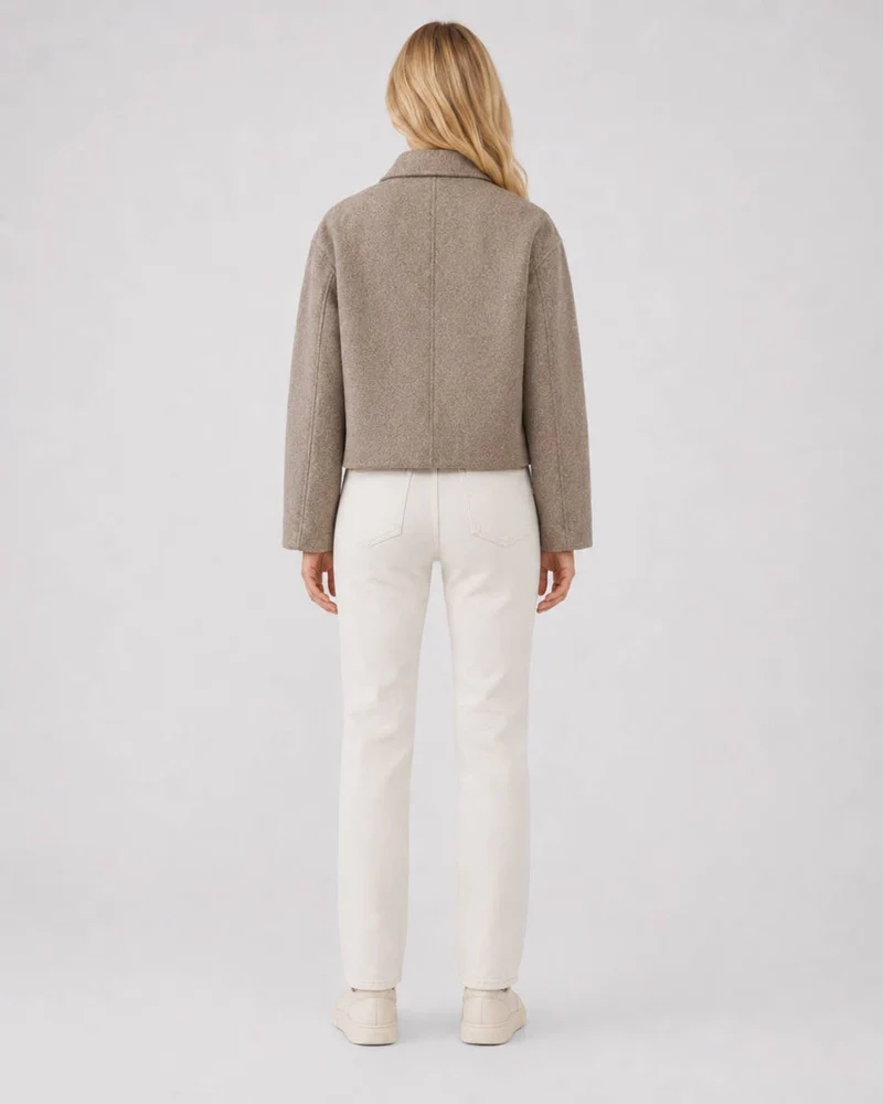 Women's Button Front Cropped Woolen Jacket: Gray / L