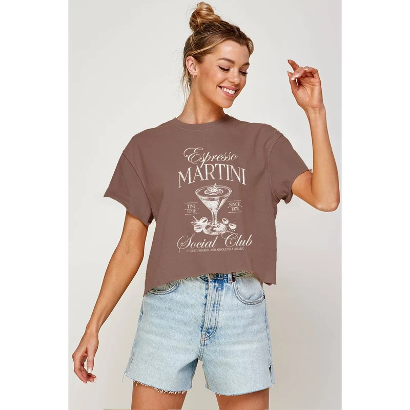 ESPRESSO MARTINI GRAPHIC CROP TOP: ESPRESSO / L