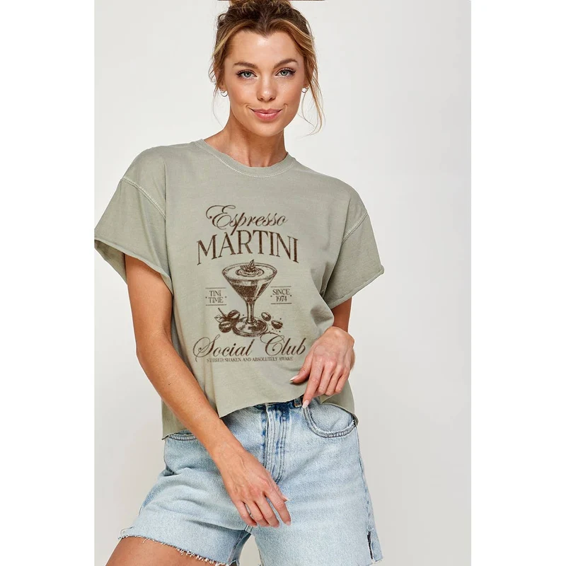 ESPRESSO MARTINI GRAPHIC CROP TOP: ESPRESSO / L