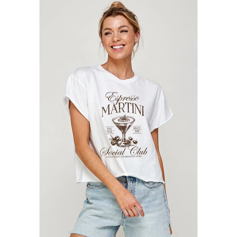 ESPRESSO MARTINI GRAPHIC CROP TOP: ESPRESSO / L