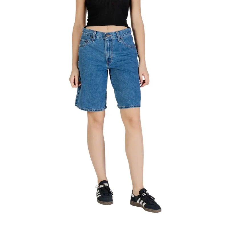 Levis Women Blue Cotton Shorts with Zipper and Button Closure (Short en coton bleu pour femmes avec fermeture à glissière et boutons)