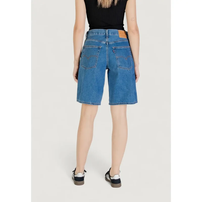 Levis Women Blue Cotton Shorts with Zipper and Button Closure (Short en coton bleu pour femmes avec fermeture à glissière et boutons)