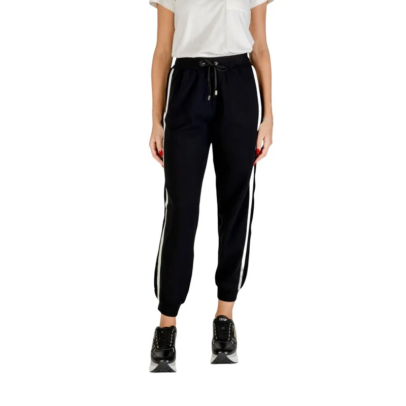 Liu Jo Pantalon noir en coton mélangé pour femmes avec détails en dentelle