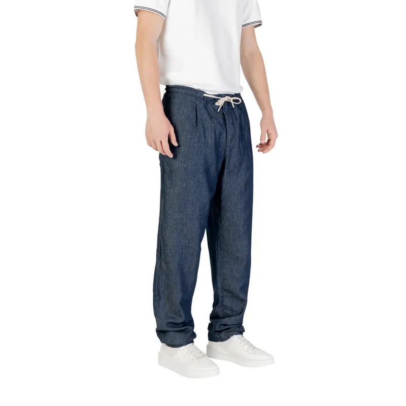 Pantalon à cordon en denim bleu foncé pour hommes