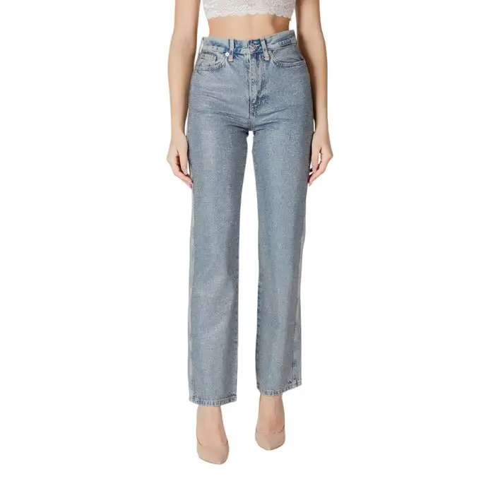 Jeans en denim bleu clair à taille haute