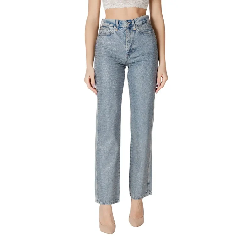 Jeans en denim bleu clair à taille haute