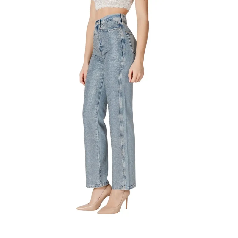 Jeans en denim bleu clair à taille haute