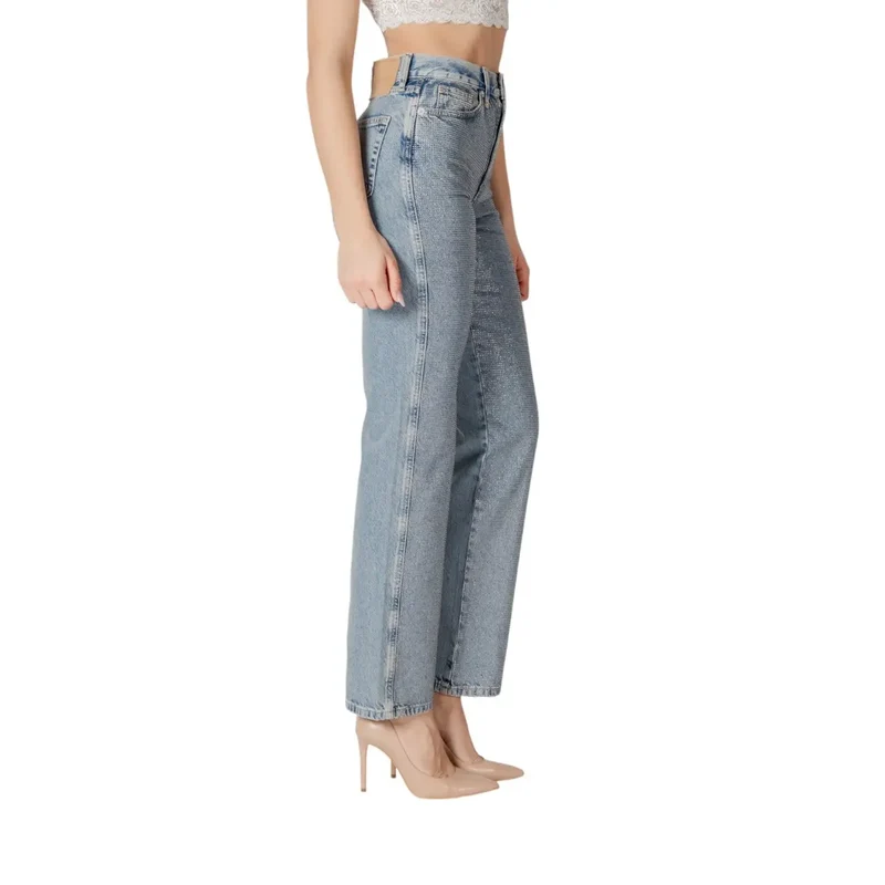Jeans en denim bleu clair à taille haute