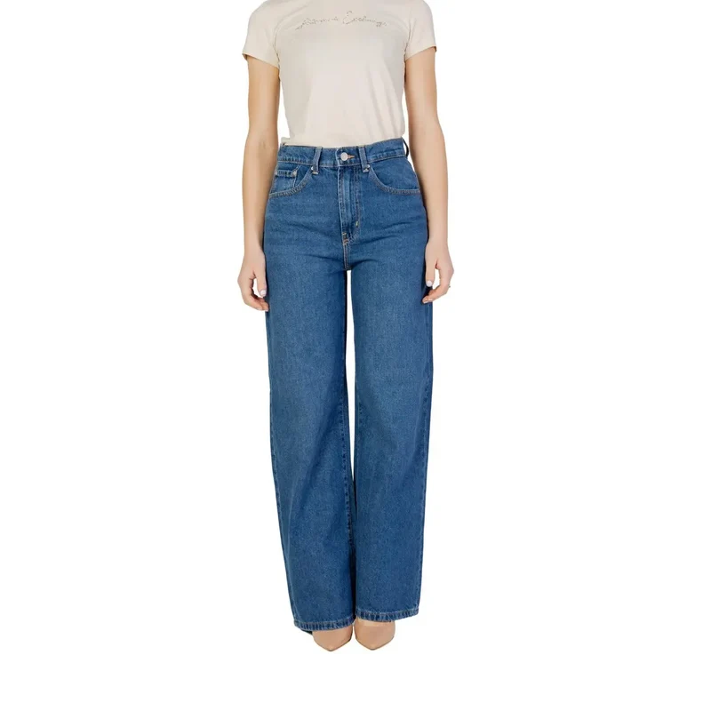 Jeans en coton uni bleu pour femmes