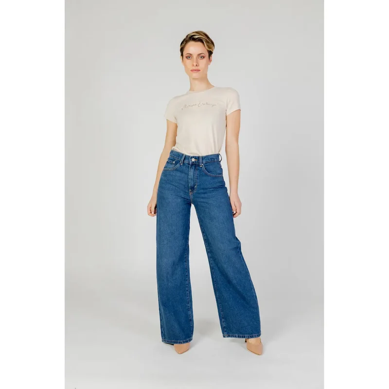 Jeans en coton uni bleu pour femmes
