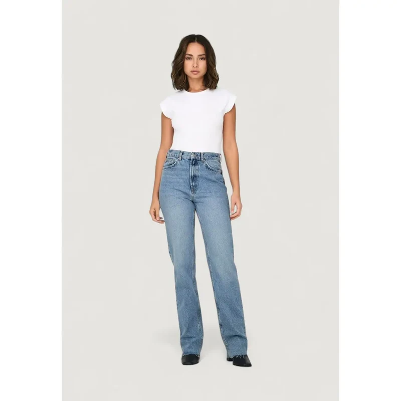 Jeans bleus 100% coton avec poches pour femmes