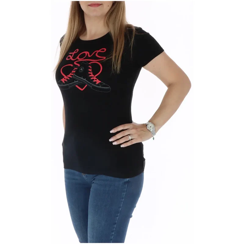 Converse T-Shirt noir à col rond pour femme 100% coton