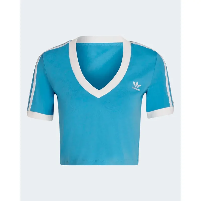 Adidas - T-shirt à col en V bleu clair pour femmes