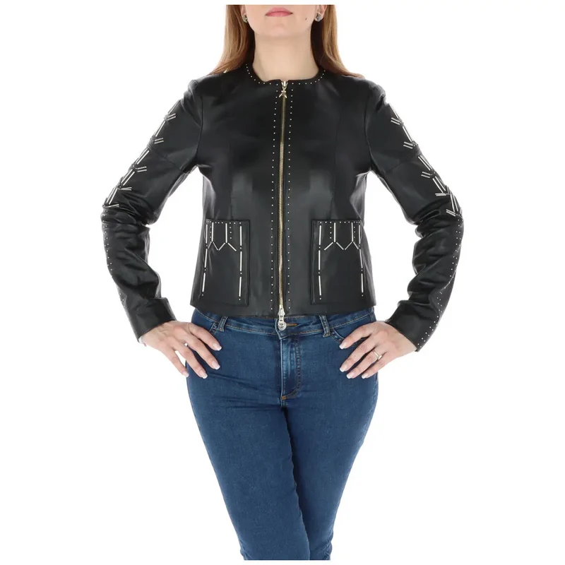 Patrizia Pepe Femme - Blazer en cuir noir avec poches sur le devant