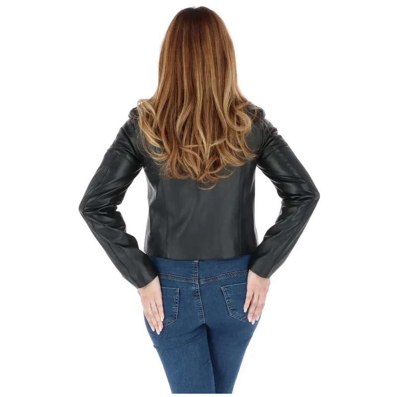 Patrizia Pepe Femme - Blazer en cuir noir avec poches sur le devant