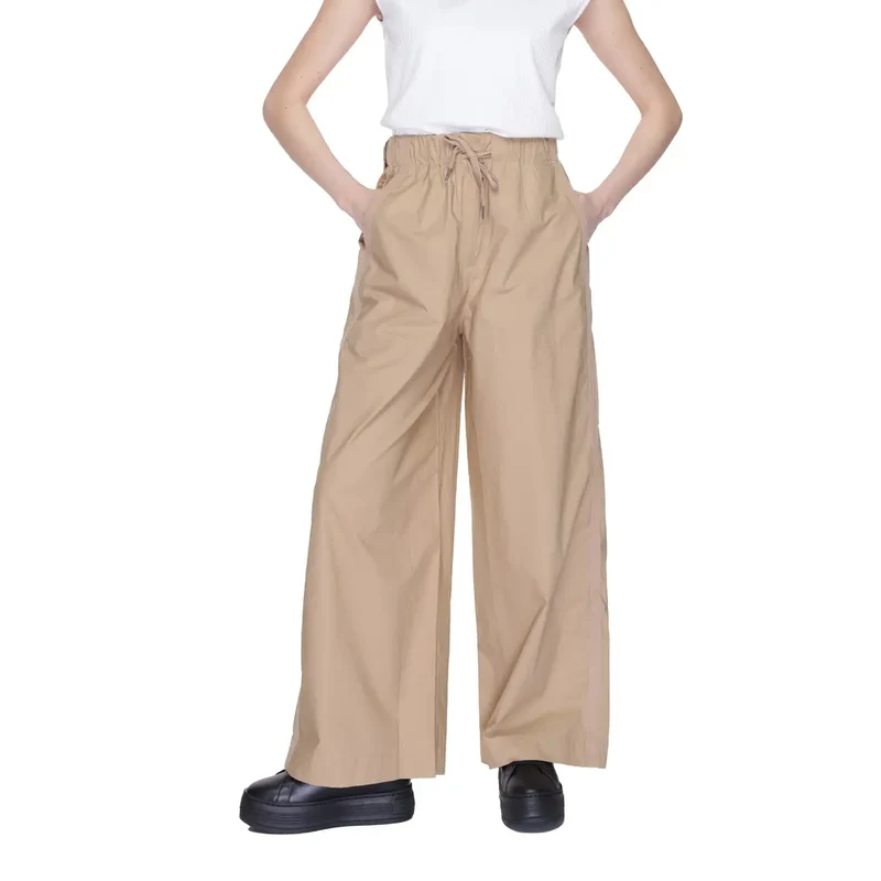 Blauer Pantalon en coton beige pour femmes