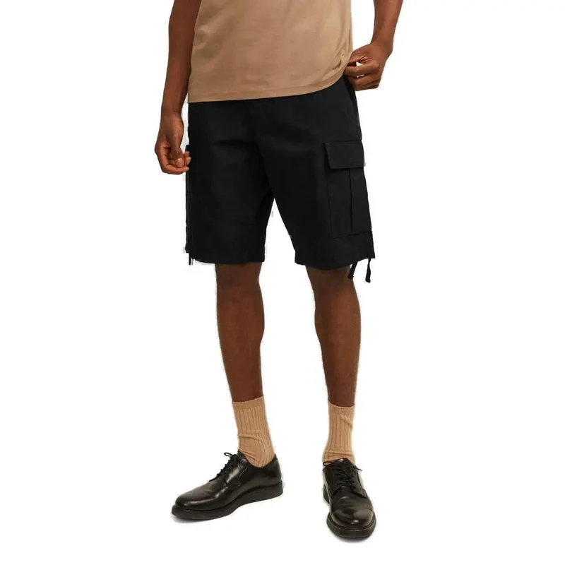Jack & Jones Black Cotton Men Shorts with Multiple Pockets (Short en coton pour hommes avec poches multiples)