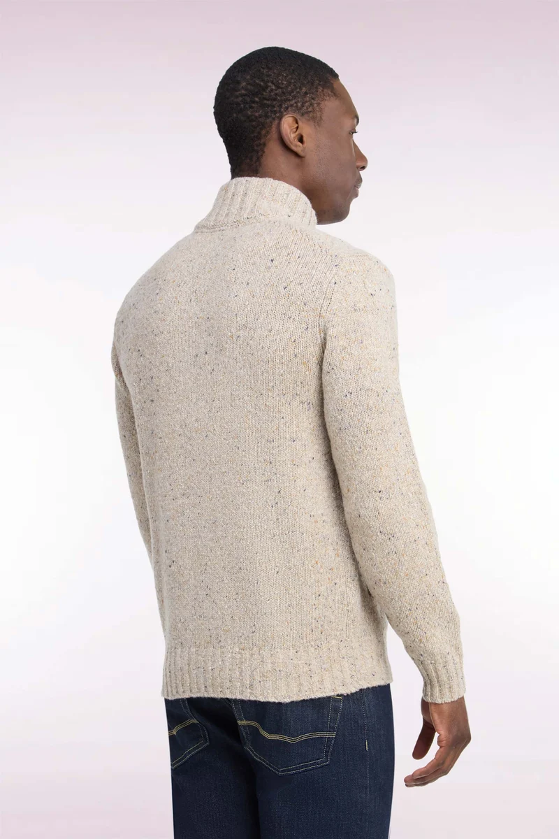 Cardigan boutonné en maille épaisse chinée écru coupe droite
