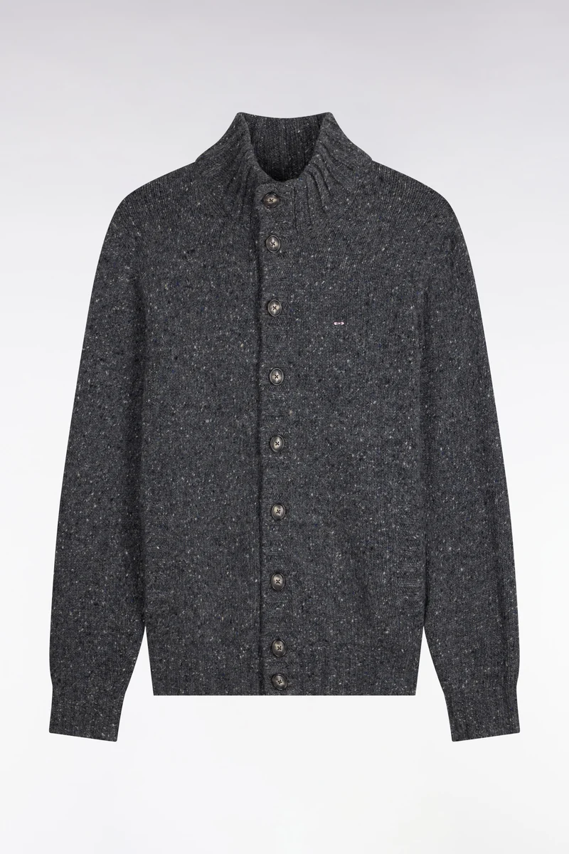 Cardigan boutonné en maille épaisse chinée gris coupe droite