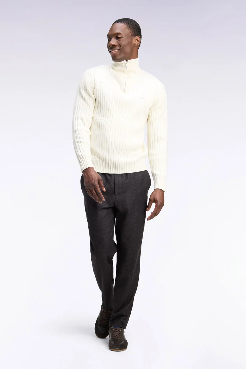 Pantalon à taille élastiquée en feutre léger marron coupe Modern