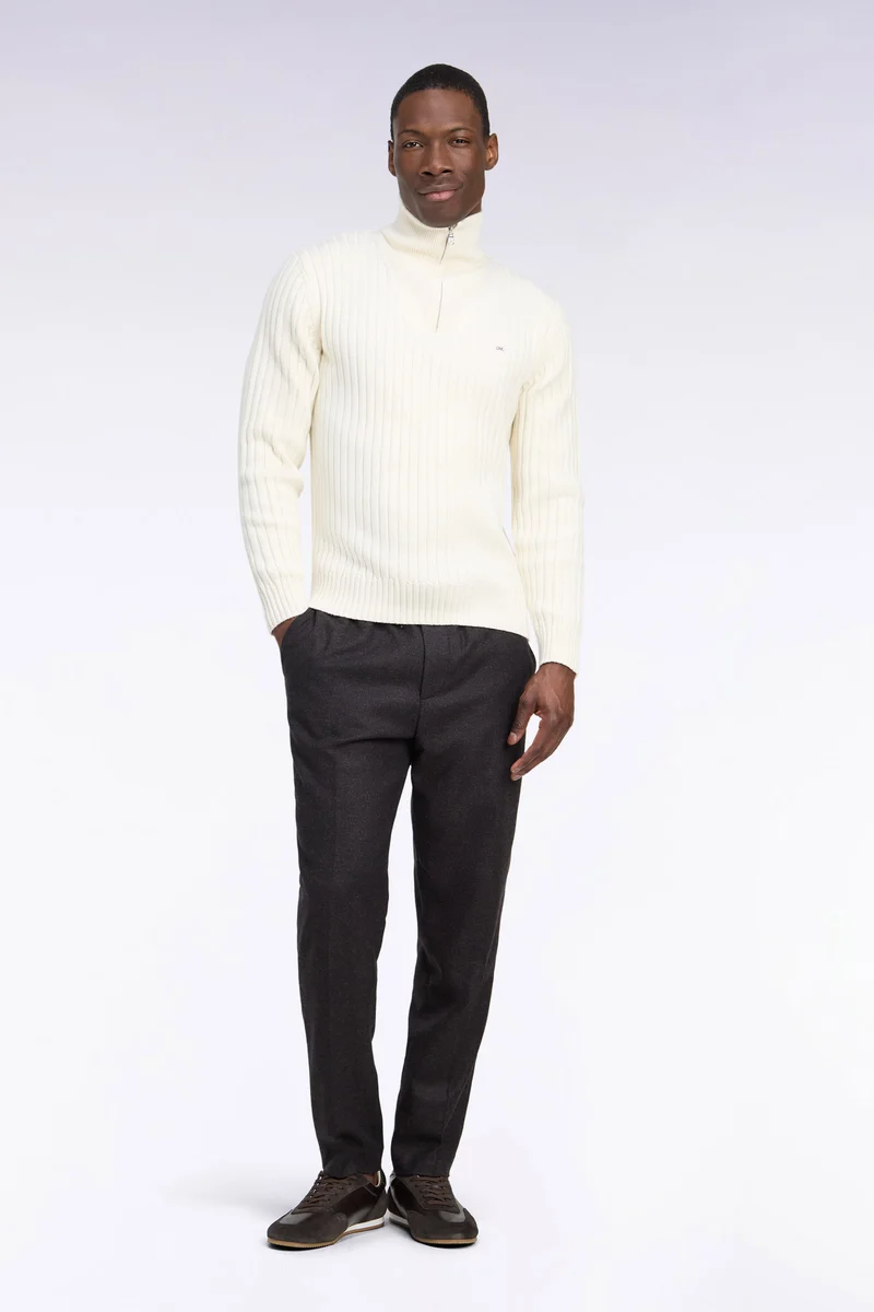 Pantalon à taille élastiquée en feutre léger marron coupe Modern