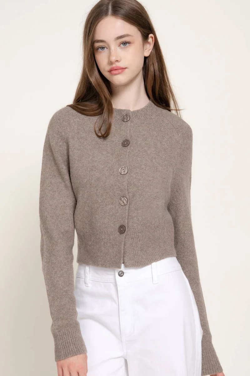 Long Sleeve Round Neck Button Down Sweater Cardigan: GRN-dark green / L
