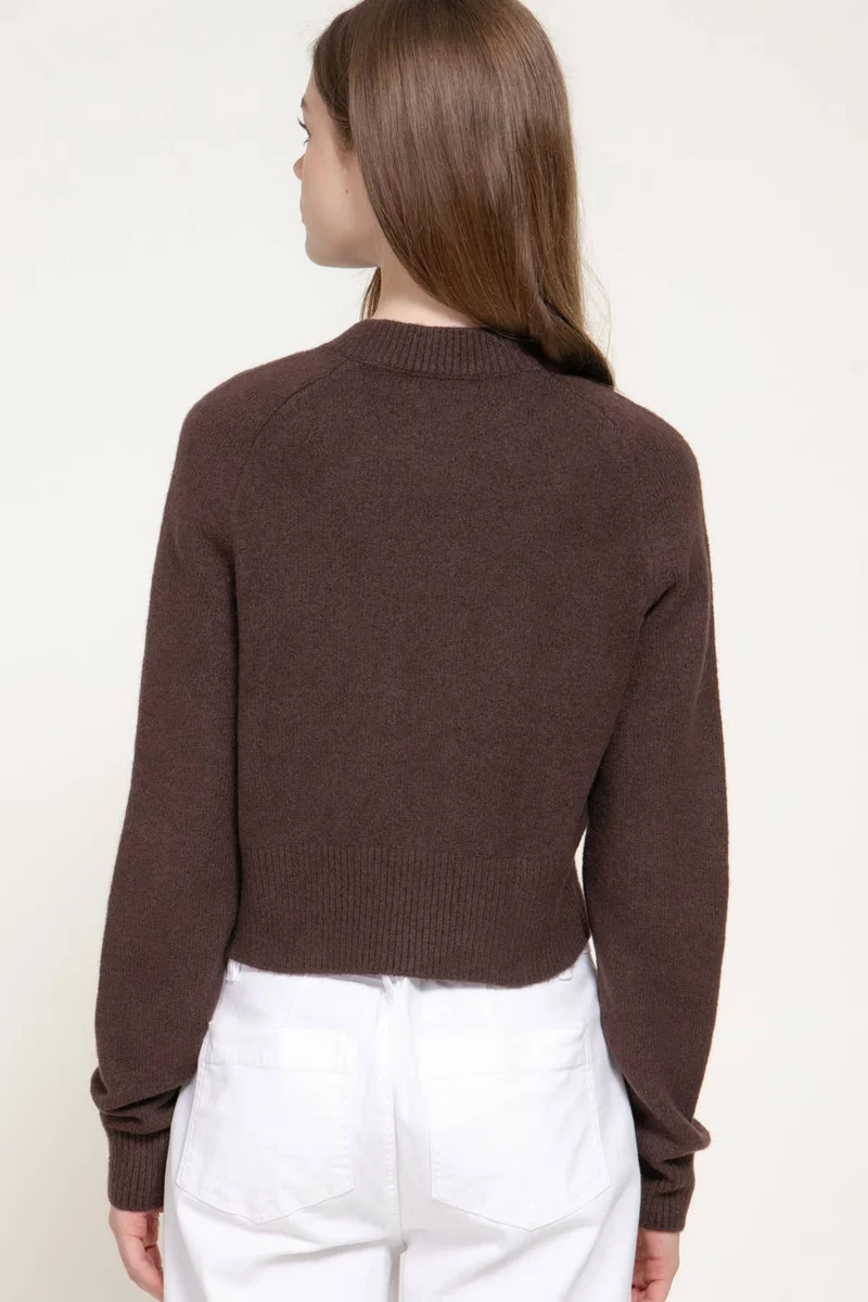 Long Sleeve Round Neck Button Down Sweater Cardigan: GRN-dark green / L