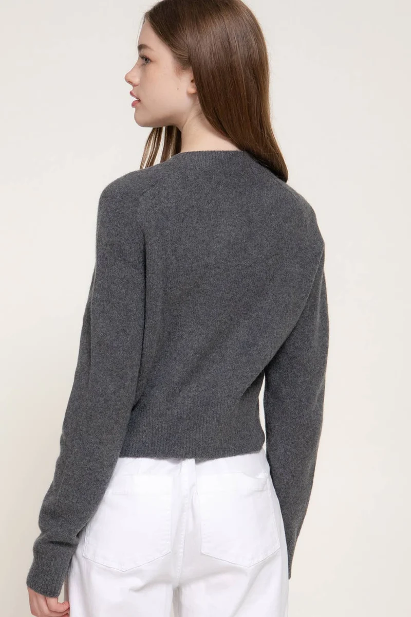 Long Sleeve Round Neck Button Down Sweater Cardigan: GRN-dark green / L