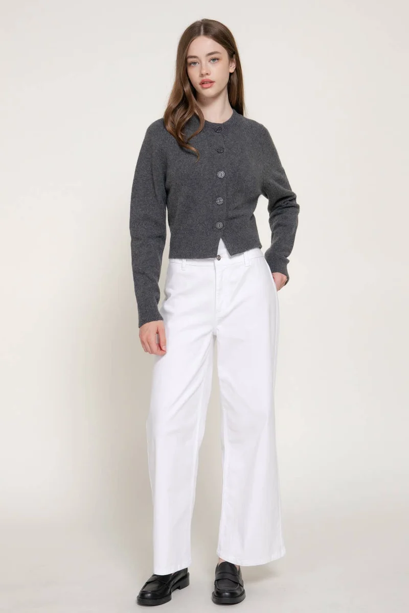 Long Sleeve Round Neck Button Down Sweater Cardigan: GRN-dark green / L