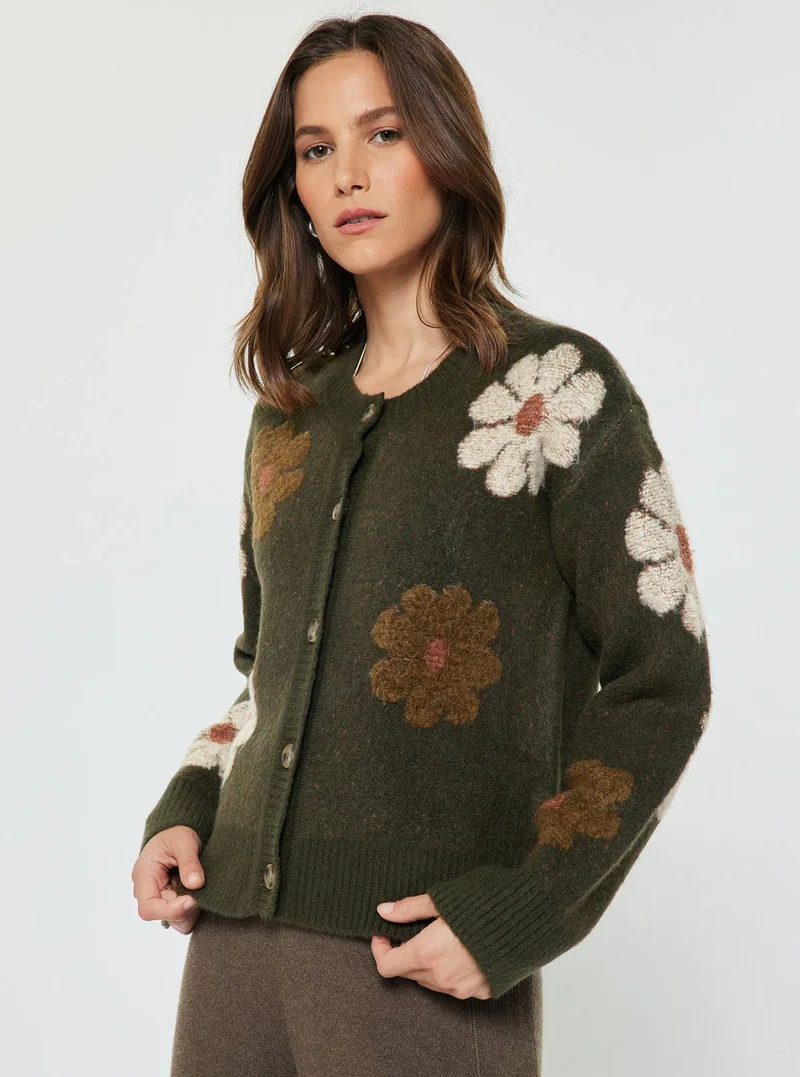 Floral Knit Sweater Cardigan