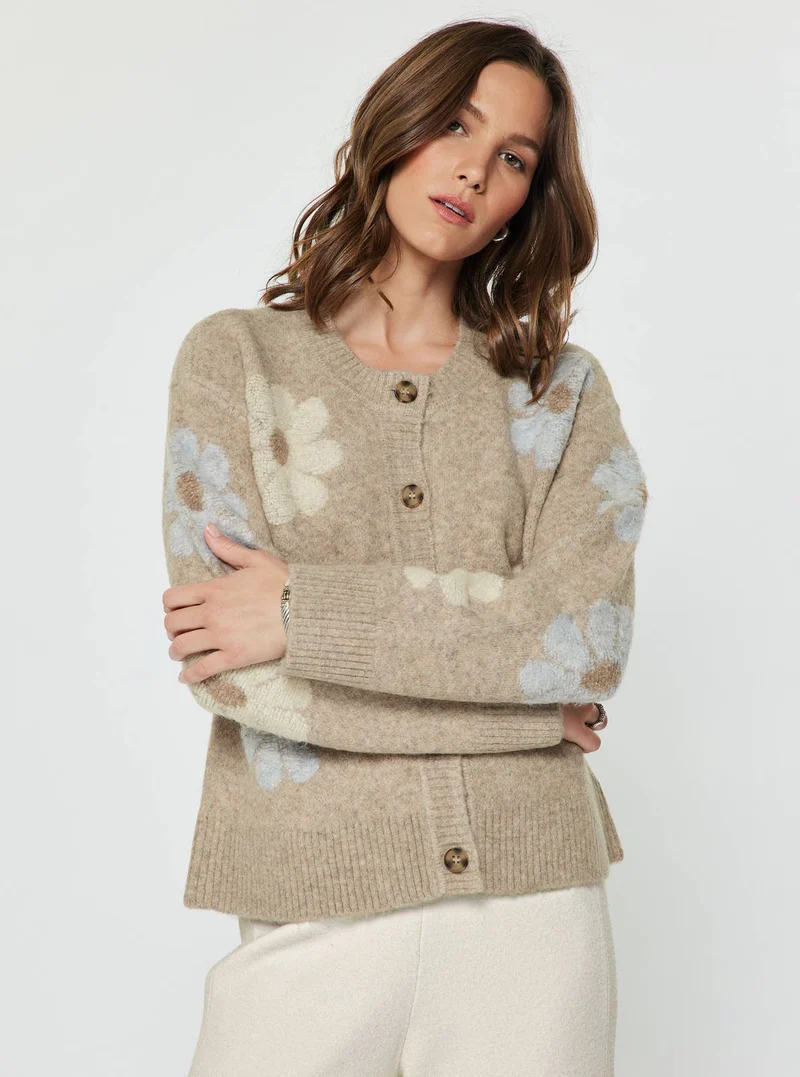 Floral Knit Sweater Cardigan