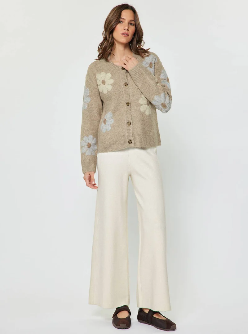 Floral Knit Sweater Cardigan