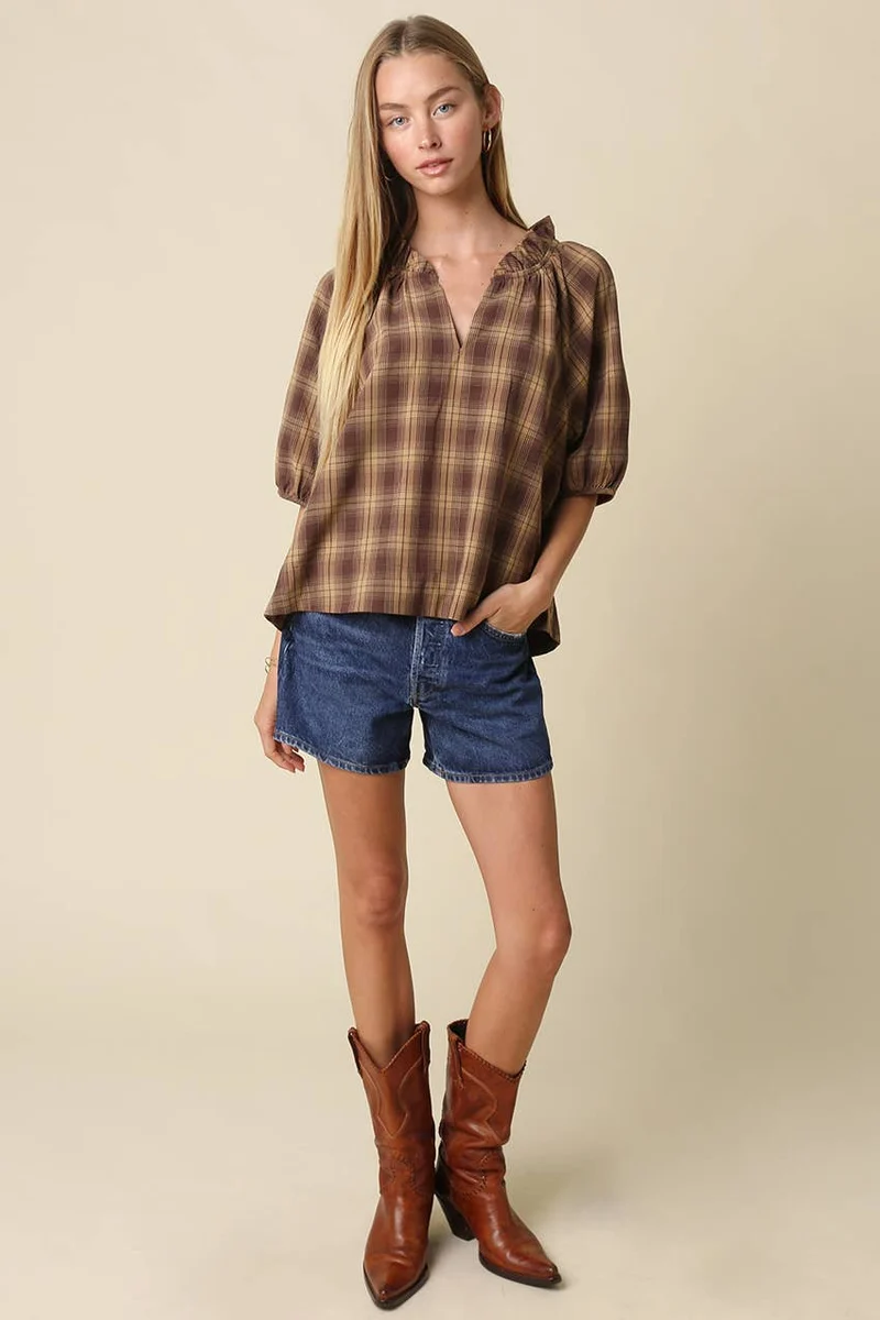 Calla Plaid Puff Sleeve Blouse