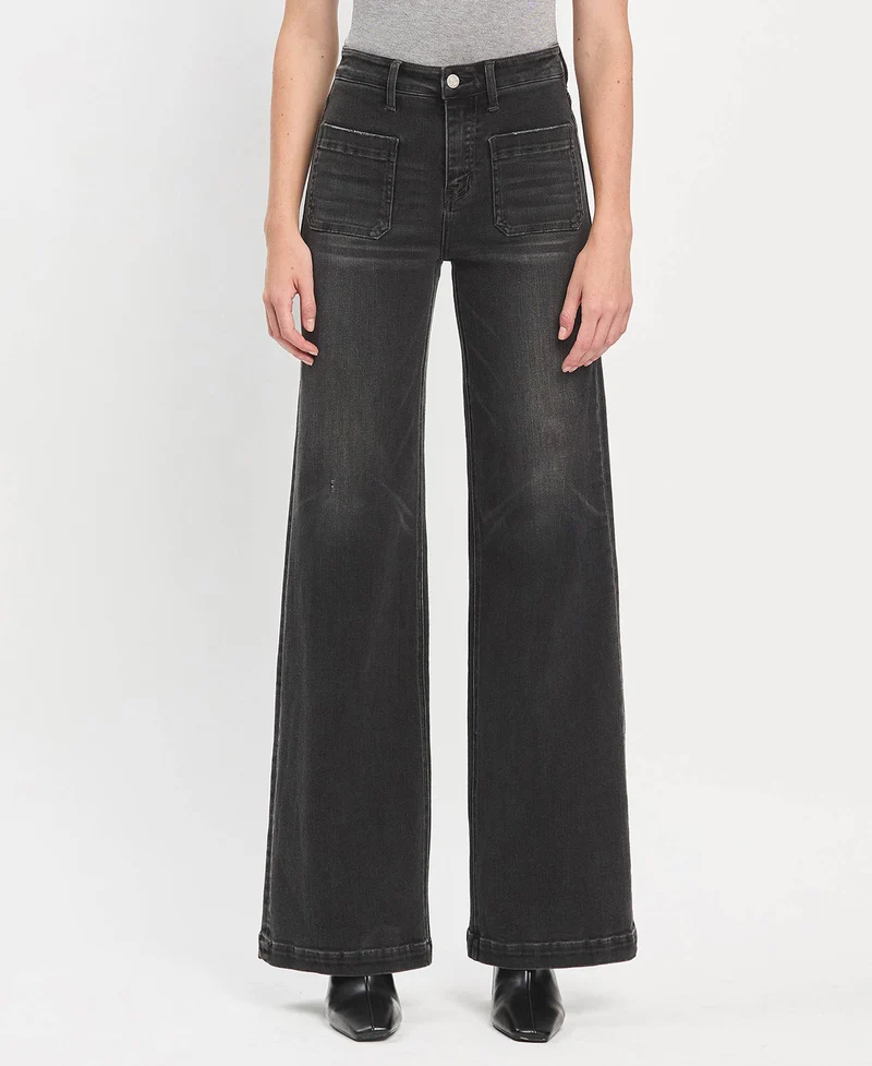 High Rise Patch Pkt Wide Leg