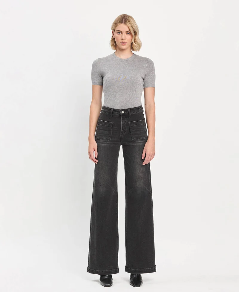 High Rise Patch Pkt Wide Leg