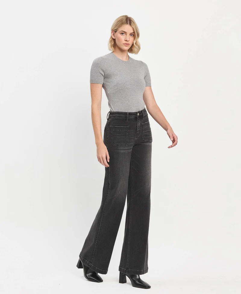 High Rise Patch Pkt Wide Leg