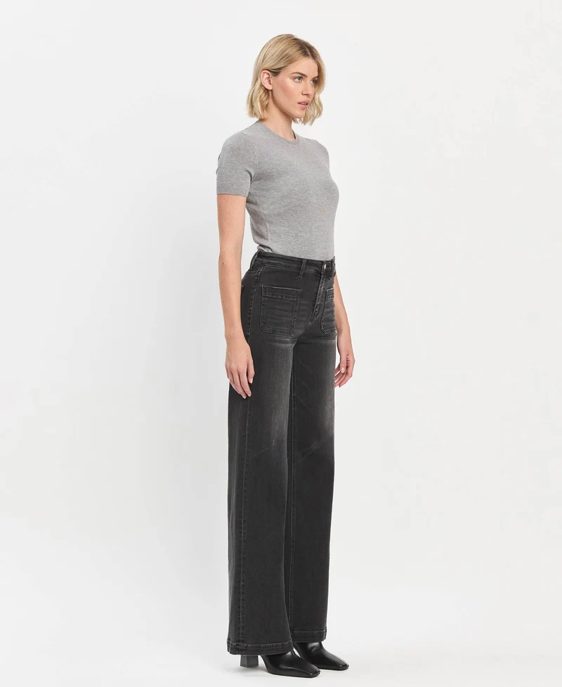 High Rise Patch Pkt Wide Leg