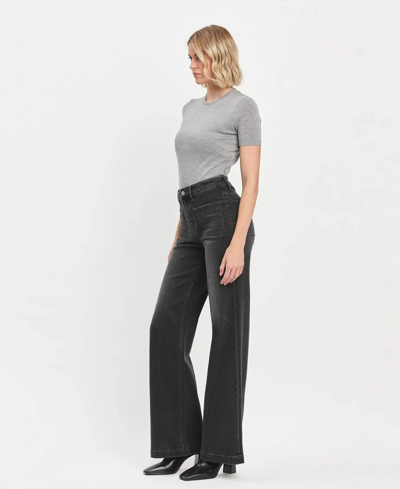 High Rise Patch Pkt Wide Leg