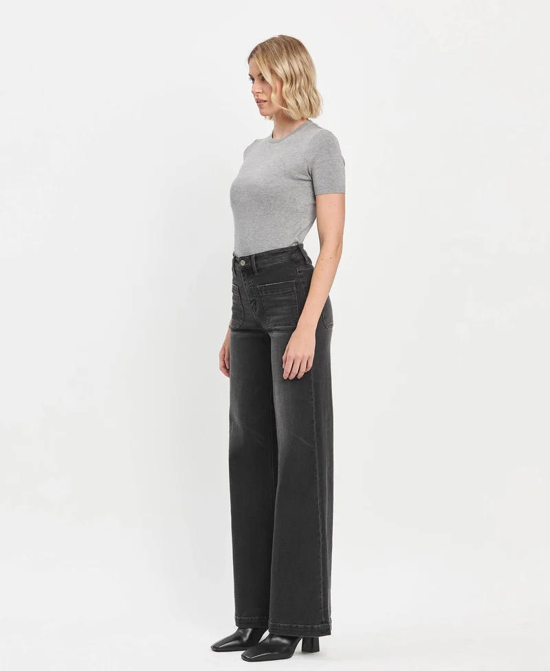 High Rise Patch Pkt Wide Leg