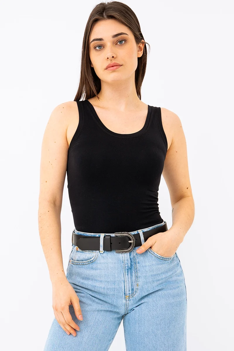 La ceinture femme noire boucle avec détail de perle