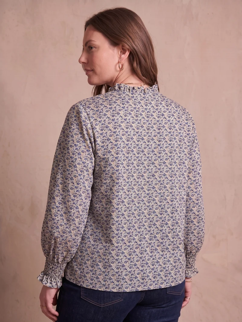 Curve - Chemise manches longues coton liberty col volanté - Luz