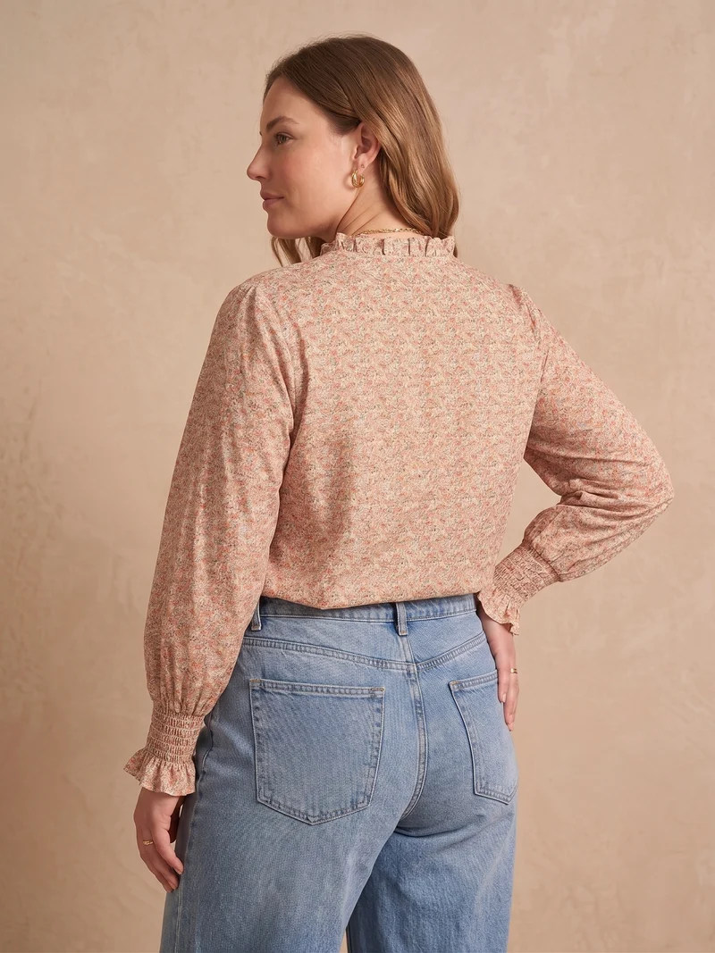 Curve - Chemise manches longues coton liberty col volanté - Luz