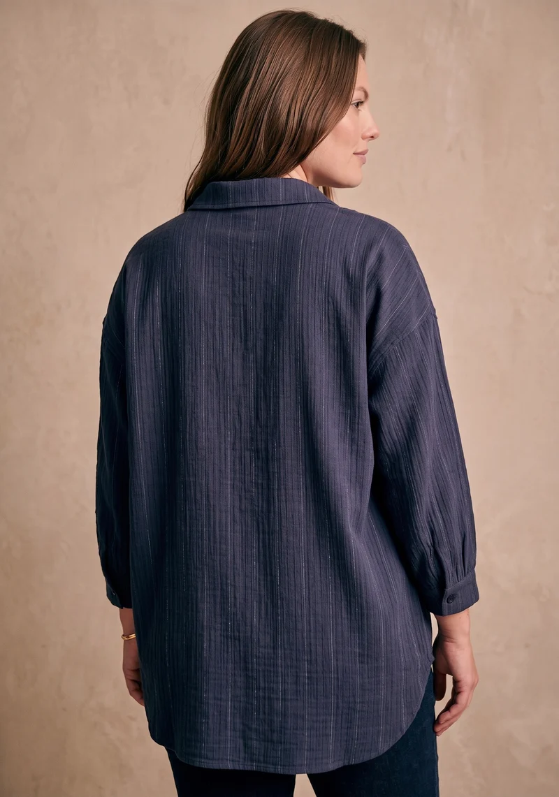 Curve - Chemise en jean oversize col chemise manches longues - Laura