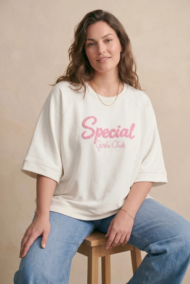 Curve - Sweat brodé coton - Rosy